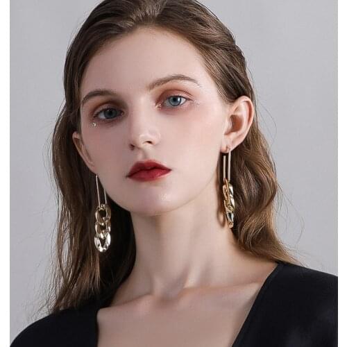 Kshmir Earrings Punk Earrings 2021 New Chain Earrings Simple Design Earrings Gold Silver Colour Chain Metallic Geometric Jewelry