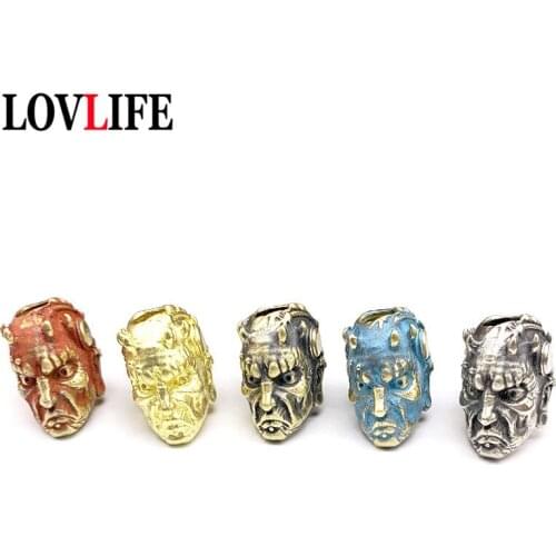 Brass Beast King Warrior Knife Pendants Umbrella Rope Bead DIY Paracord Accessories Vintage Pure Copper Keychain Hanging Jewelry