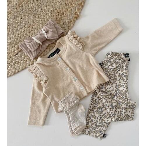 Ma&Baby 0-18M Infant Newborn Baby Girls Clothes Set Knitted Button Sweaters Top Floral Print Pants Autumn Spring Costume