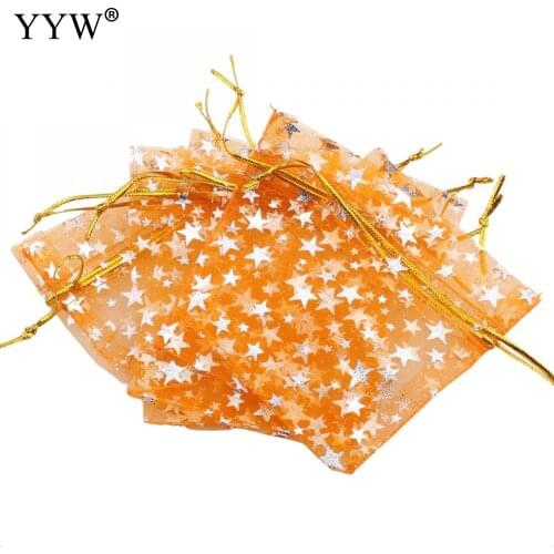 Jewelry Pouches Bags Organza Rectangle Orange Jewelry Packaging Bags Wedding Party Decoration Bags Gift 100pcs/Bag