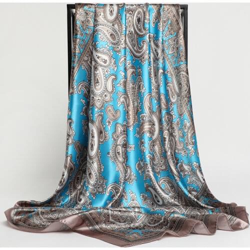 Popural Paisley Silk Satin Square Scarf Luxury 90cm*90cm Shawl Wrap Muslim Headscarves Hijab for Women Hairtie Bagband Bandana