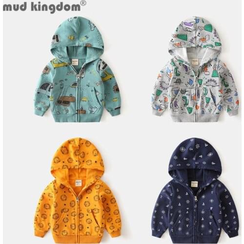 Mudkingdom Zip Up Hoodie Sweatshirts for Boys Cartoons Full Print Pocket Long Sleeves Tops Kids Casual Drop Shoulder Clothing