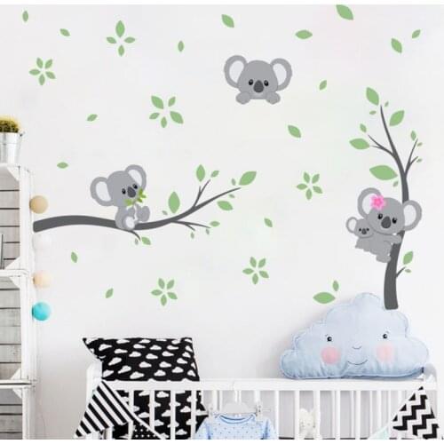 Cartoon Koala Wall Decor Stickers For Kids Room Baby Bedroom Decoration Decals Interior Removable Wallpaper Mural Stickers