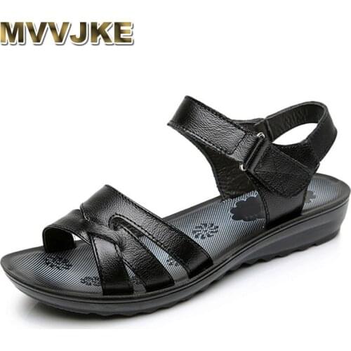 MVVJKE Size 35-41 Summer Women Genuine Leather Sandals Vintage Ladies Flat Sandials Ankle Strap Fashion Casual Platforms Soft