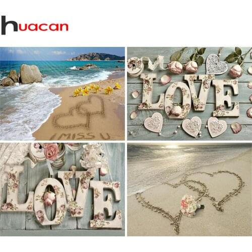 Huacan Diamond Painting Kit Love Scenery Mosaic Beach Heart Home Decor Embroidery Seaside Landscape Wall Stickers