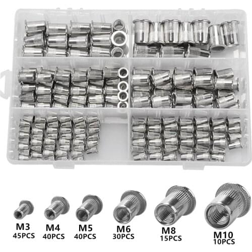 180/150PCS Stainless Steel Flat Head Rivet Nuts Set M3 M4 M5 M6 M8 M10 Insert Reveting Multi Size Stainless Steel Rivet Nut Set