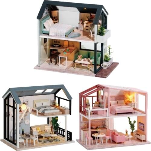 Architecture Model Building Kits with Furniture LED Miniature Handmade Wooden Dollhouse 3D Puzzle Challenge Kids Adults Gifts