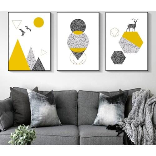 Abstract Black Gray Yellow Geometry Animal Golden Spot Wall Poster Nordic Light Luxury Canvas Painting for Home Living Room Deco