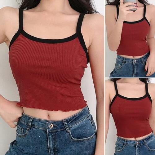 Summer New Fashion Contrast Color Tank Top Women Casual Fitness Clothing Off Shoulder Strapless Crop Top Camisole