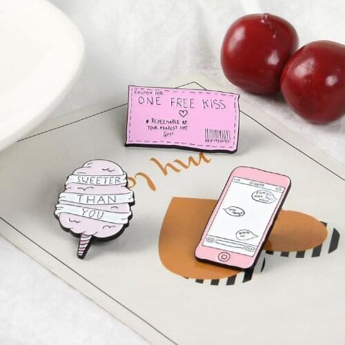 New Apple mobile phone chat interface brooch than your sweet candy brooch free kiss coupon brooch child couple cute badge jewelr