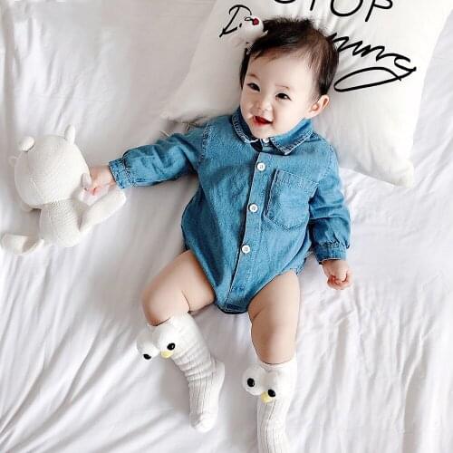 Newborn Baby Clothes Soft Denim Baby Girls Romper Long Sleeve Toddler Romper Outfit Cotton Infant Jumpsuit Overalls For Boys