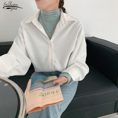 Solid Vintage Elegant Blouse Women Long Sleeve Shirts Mujer Autumn 2020 Loose Blouse Plus Size White Black Blusa Feminina 11188