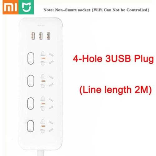 Original Xiaomi Mijia Power Strip 4 Sockets 4 Individual control Switches 5V/2.1A 3 USB port Extension Sockets Charger 2m cable