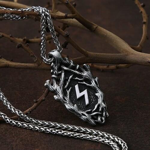 2021 New Retro Tree of Life Celtics Knot Necklace Mens Chain Punk Hip Hop Fashion Stainless Steel Lightning Pendant Necklace