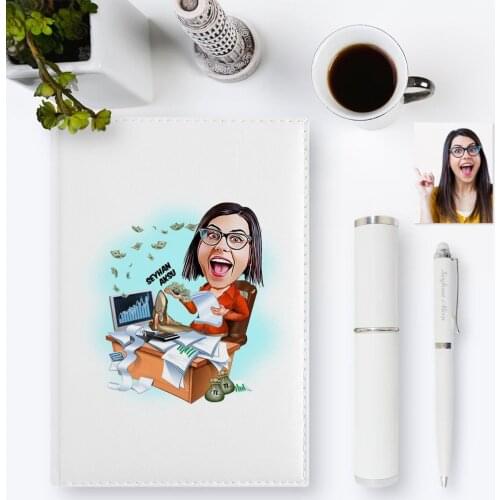 Personalized Women 'S Banker Cartoon 2020 Leather Organizer & Pen Gift Set-2