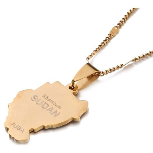 Stainless Steel Old Sudan Pendant Necklaces Silver Color Sudan Map Juba Chain Jewelry
