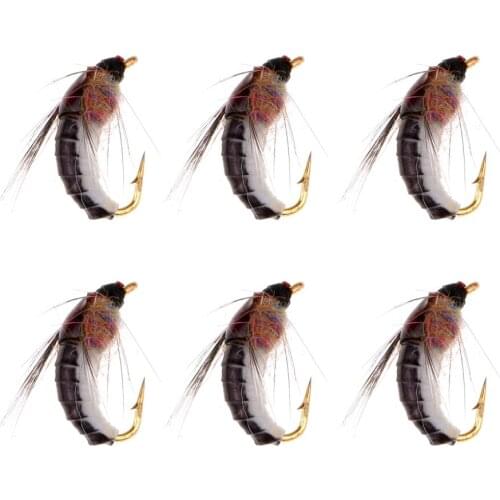 Freshwater Shrimp Trout Fly, 6 Pack Brown Scud, for Fly Fishing, Scud Flies