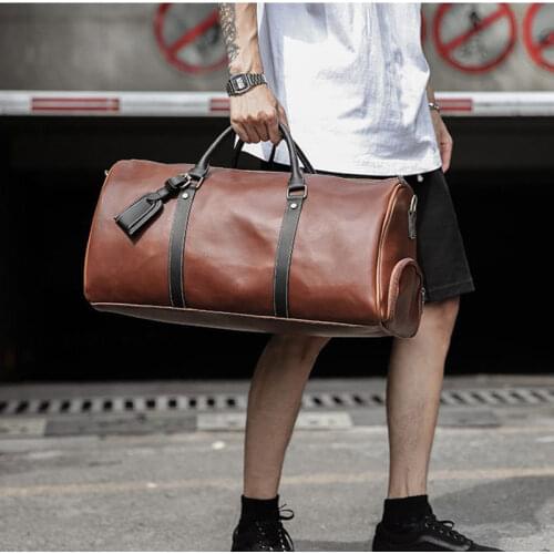PU Leather Gym Bag Travel Bags Shoes Storage Men Women Fitness Handbag Dry Wet Shoulder Male Travel Duffle Bag Trip Bags XA223+D