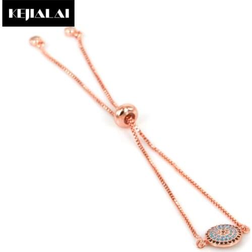 Unique Design Original Women Bracelet Round Shape Charm Pave with Blue Cubic Zirconia Gold Color Chain Bracelets Adjustable Gift