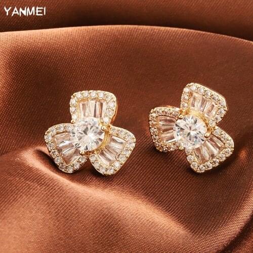 Geometric Leaf Super Shiny Zircon Small Earrings for Women Minimalist Element Girl’s Gift Fashion Jewelry сережки необычные