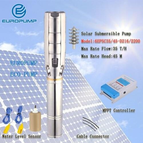 EUROPUMP MODEL(6EPSC35/45-D216/2200) 6" 3HP DC Brushless high-speed solar water pump Agricultural irrigation solar water pump