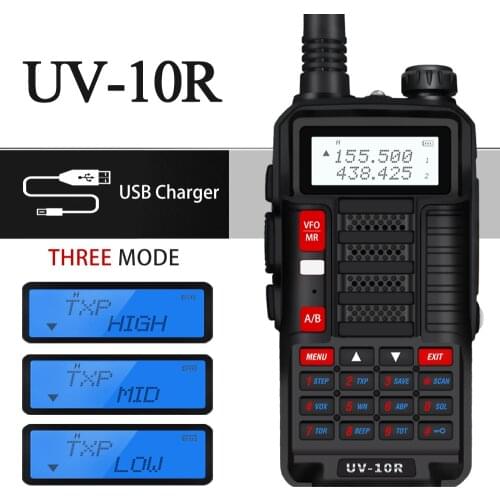 High Power Baofeng UV-10R Walkie Talkie Handheld CB Radio Dual Band VHF UHF Two Way Ham Radio Station HF Transceiver UV 10R