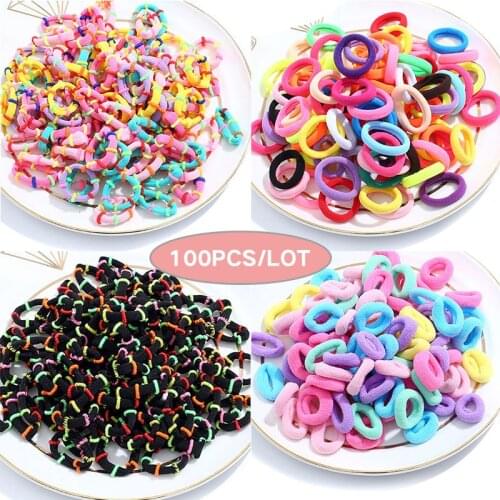 WYINYA 100 pieces/pack of high elastic candy color small seamless hair tie black hair rope childrens jewelry towel ring seamles