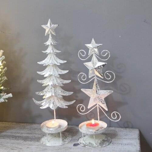 Iron Crafts Xmas Tree Candle Holder Vintage Retro Christmas Decoration Table Top Star Tree Decor