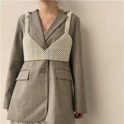 Women Ladies White Beaded Pearls Bralette Bra Tank Bustier Vest Crop Top Artificial Pearl Bra Top Chainmail Jewel Vest Tops