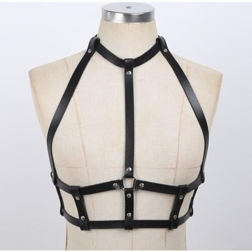 Women Fashion Punk Gothic PU Leather Halter Neck Adjustable Body Chest Harness Straps Waist Belt Roleplay Costume Clubwear