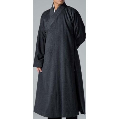 Winter wool coat zen monk suits buddhist abbotnut long robemeditation laykung fu martial arts warm gownuniforms Dark grey