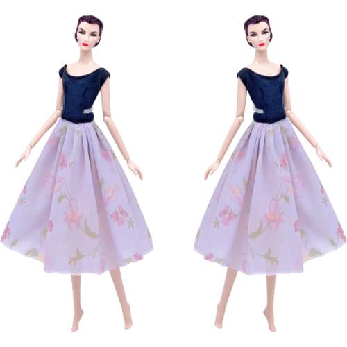 1 Set Fashion Dress Black Pu Tops +Long Skirt Fashion Pattern Daily Clothes Casual Wear for Barbie Doll Accessories Kids Toy