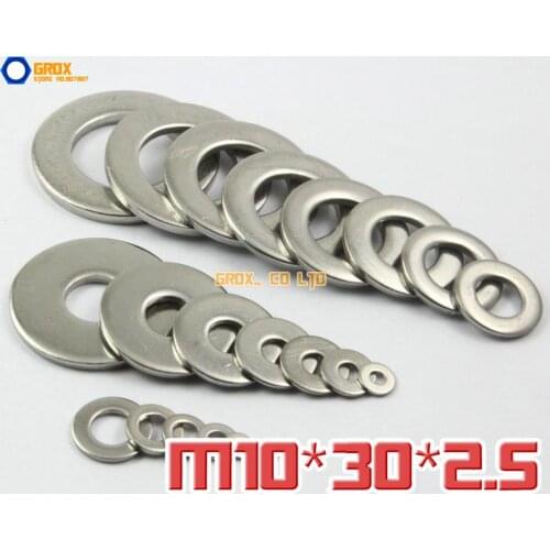 10 Pieces M10 x 30 x 2.5 Flat Washer 304 (A2-70) Stainless Steel