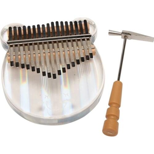 17 Keys Thumb Piano Portable Transparent Acrylic Mbira Wood Finger Piano for Kids Adult Beginners with Tuning Hammer