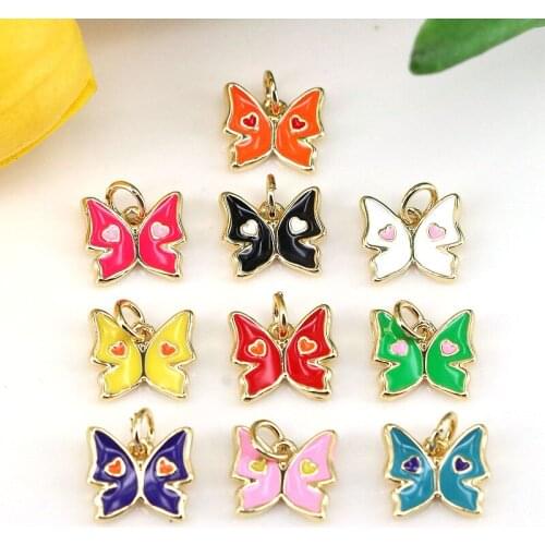 20Pcs Dainty Mini Butterfly Shape Enamel Charm Brass Multicolor Pendant For Jewelry Necklace Earrings Making