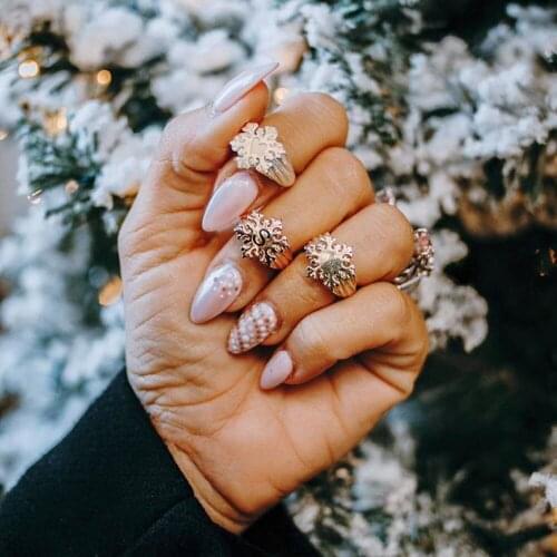 3 Pcs/Set Women Classic Letters Snowflake Heart Gold Finger Ring Fashion Party Wedding Jewelry Accessories