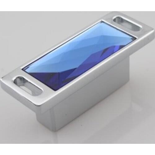 32mm top quality blue crystal wine cabinet tv cabinet pulls knobs 1.2" silver chrome modern fashion kitchen cabinet door handles