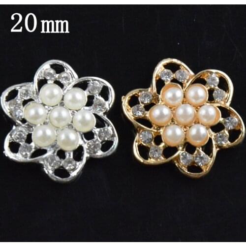 40pcs/lot Clear Spark Rhinestone flower crystal with pearl buttons DIY for hair accessories flat back free shipping PJ03