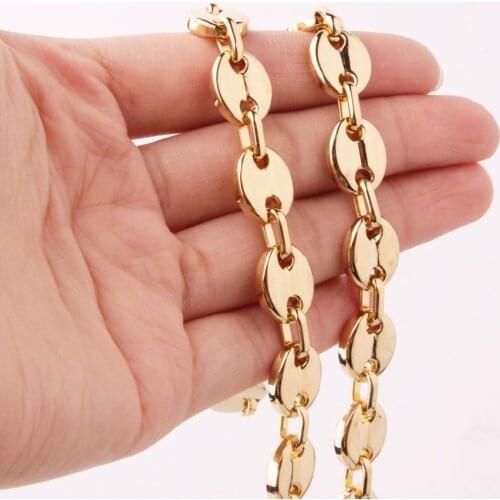7/9/11mm 7-40" High Quality Gold Tone 316L Stainless Steel Mens Womens Coffee Bean Beads Chain Necklace or Bracelet