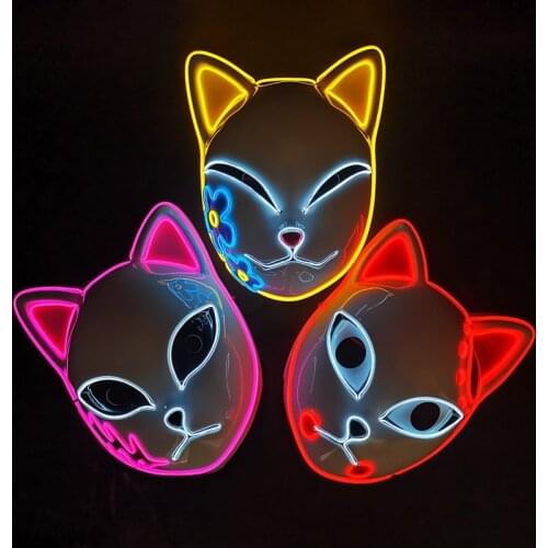 Demon Slayer Cosplay Sabito Makomo Costume Accessories Fox Mask Japanese Anime Led Kitsune Glowing Masks