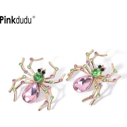 Pinkdudu Large Clear Crystal Drop Earrings Big Cute Pink Statement Insect Butterfly Black Spider Dangle Earrings for Women PD116