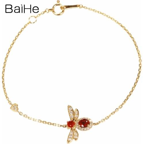 BAIHE Solid 18K Yellow Gold 0.35ct Natural Rubys Bracelet Women Pulsera Trendy Fine Jewelry Wedding bee Bracelet Браслет Apyrank