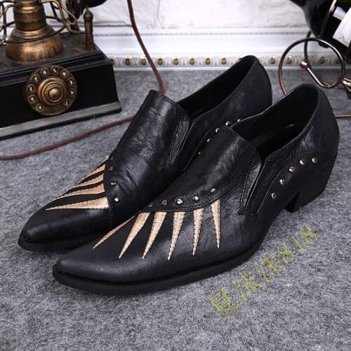 Christia Bella 19 British Style Pointed Toe Man Big Size Heighten Shoes Handmade Cow Leather Male Party Shoes Mens Dress Shoes