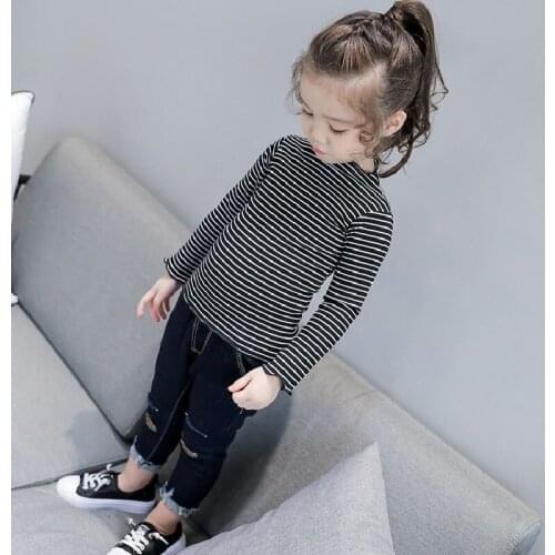 Baby Long Sleeve T-Shirt Kids 100% Cotton Spring Stripe Bottoming Wearing For Baby Girl Children Clothes