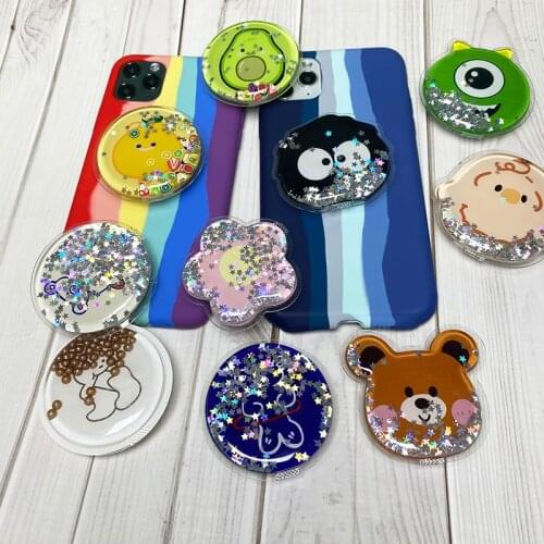 Dynamic Quicksand Fold Finger Grip Ring Mobile Phone Holder For Iphone Samsung Xiaomi Oneplus Cute Cartoon Currency Bracket