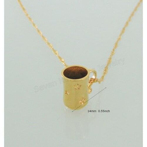 FoRomance YELLOW GOLD OVERLAY 18" WATER WAVE NECKLACE & STAR AND MOON CARVED BEER WINE WATER CUP SHAPE PENDANT