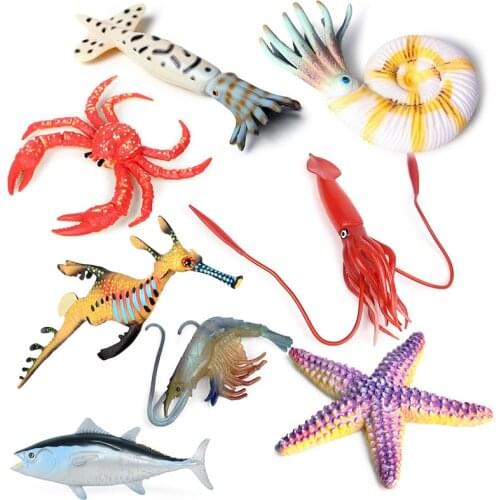 Sea Life Animals Nautilus Squid Crab Starfish Tuna Model Action Figures Figurines PVC Childrens Educational Toys Baby Toy Gifts