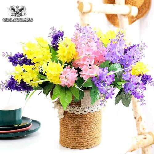 5 fork / branch provence artificial flowers purple fake lavender bridal bouquet green silk leaves for home wedding party decorat