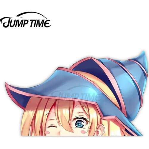 JumpTime 13 x 7 cm Anime Dark Magician Girl Peeker Car Stickers Refrigerator Windows Decal Trunk Air Conditioner Vinyl Car Wrap