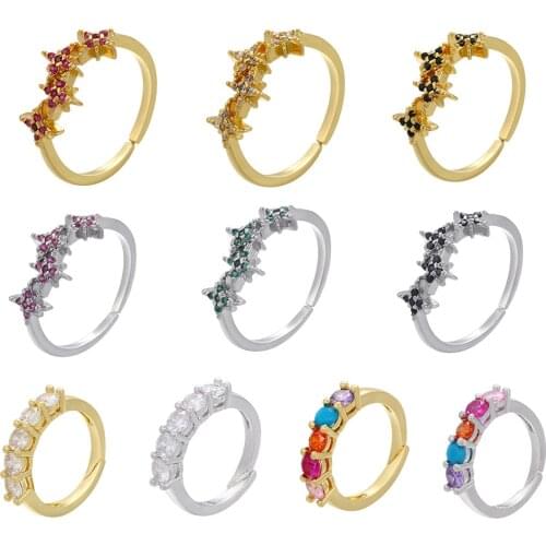 DIY Jewelry Micro-inlaid Zircon Single Row Color Zircon Rings for Women Color Five-pointed Star Opening Adjustable Ring